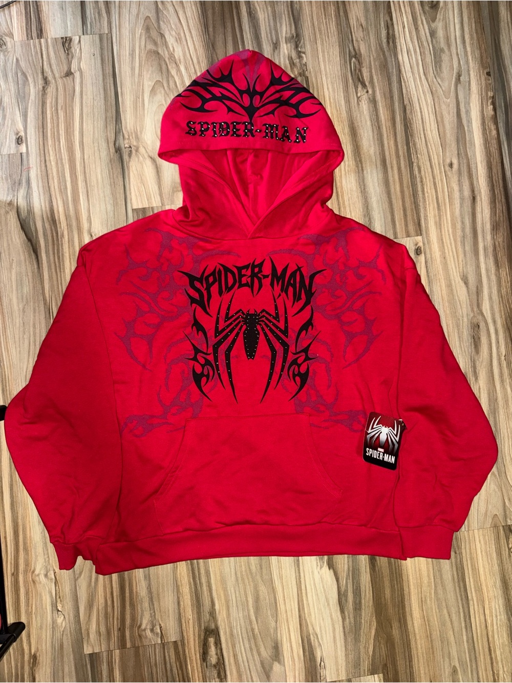 Spiderman Red Hoodie with Black Spider Graphic - Spiderman